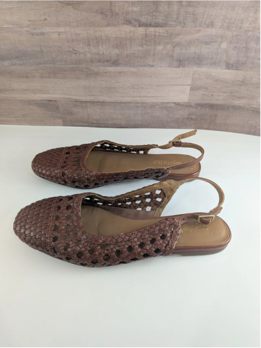 Women's Seychelles Brown Woven Leather Slingback Flats 8.5